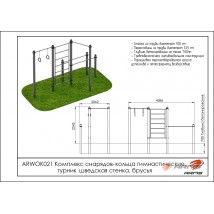 Комплекс снарядов – кольца гимнастические, турник, шведская стенка, брусья ARWOK021